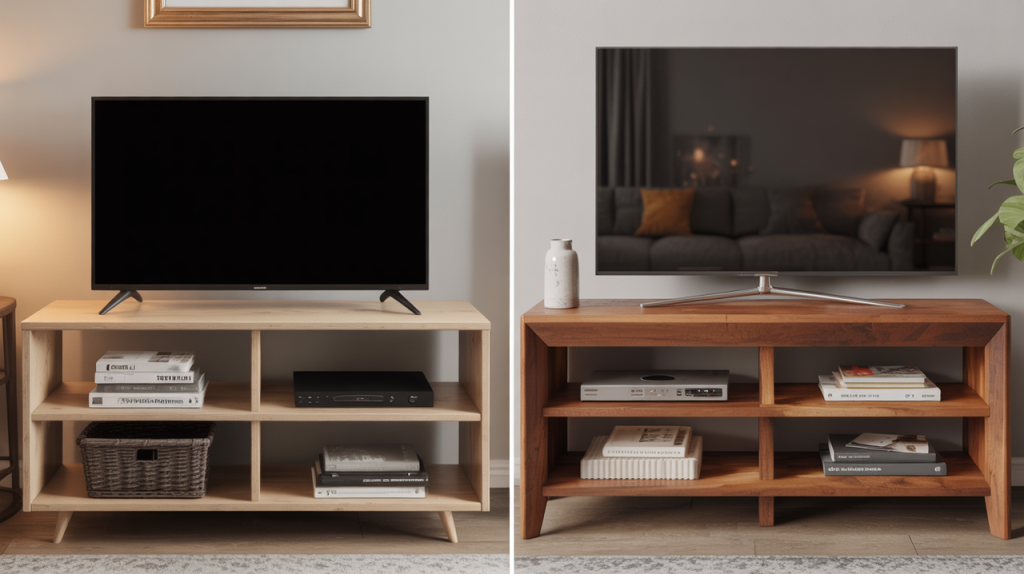 durable solid wood TV stand upgrade after post holiday furniture sale