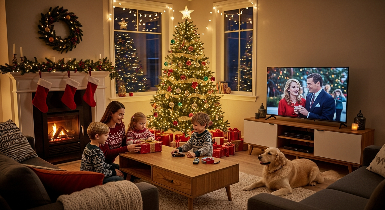 Family-friendly living room setup as a christmas furniture gift idea with TV stand and coffee table