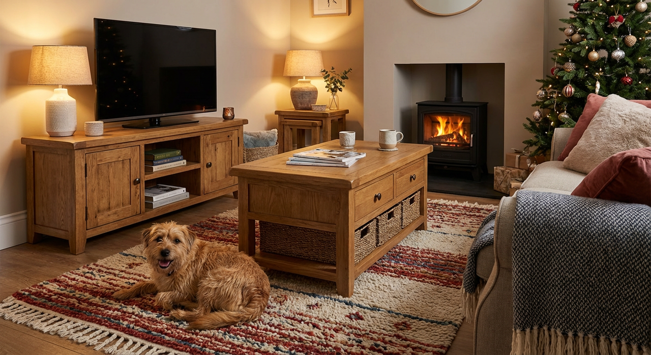 pet-friendly solid wood furniture set bought during post holiday furniture sale