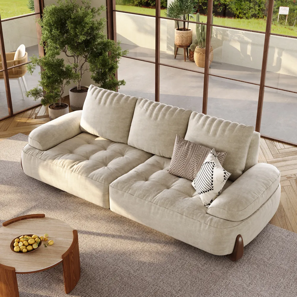 3-4 Seater Modern Beige Pet-Friendly Fabric Sofa