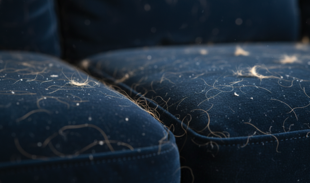 Dark navy velvet sofa pet hair issues best sofa colors 2026