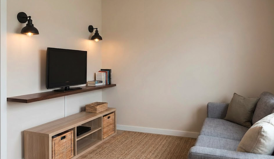 Budget-friendly living room makeover with new paint and lighting