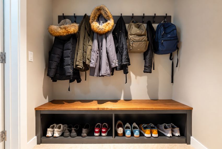 Budget-friendly entryway bench with storage as a practical Christmas furniture gift