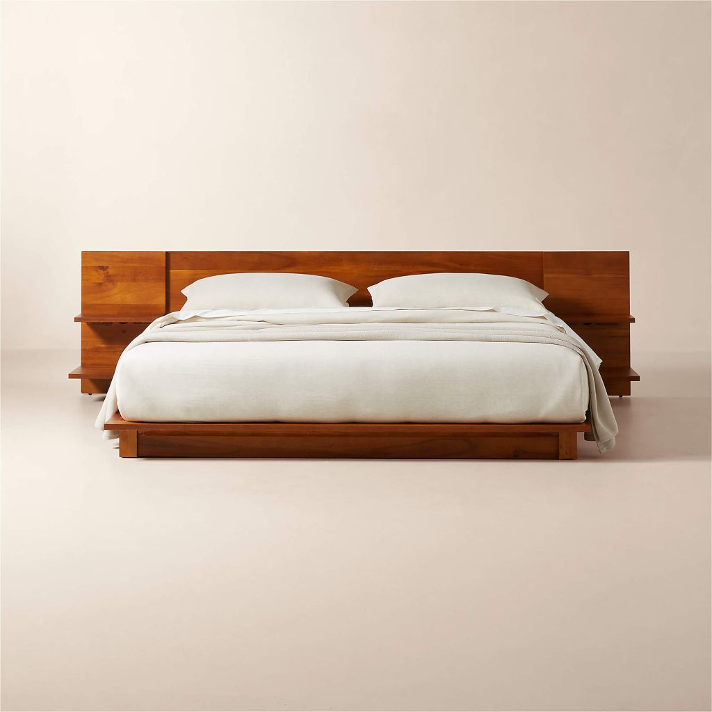Andes Acacia Wood Platform King Bed with Nightstands