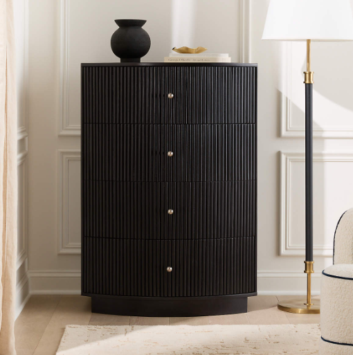 CB2 Cameo Fluted Black Wood 4-Drawer Tall Dresser