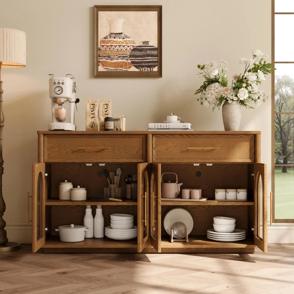 Cloister - 59'' Mid-Century Modern Walnut Storage Cabient with Drawers