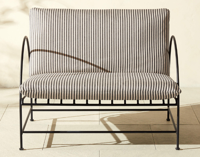 Costa Black Metal Outdoor Lounge Chair with Black and White Striped Sunbrella® Cushions