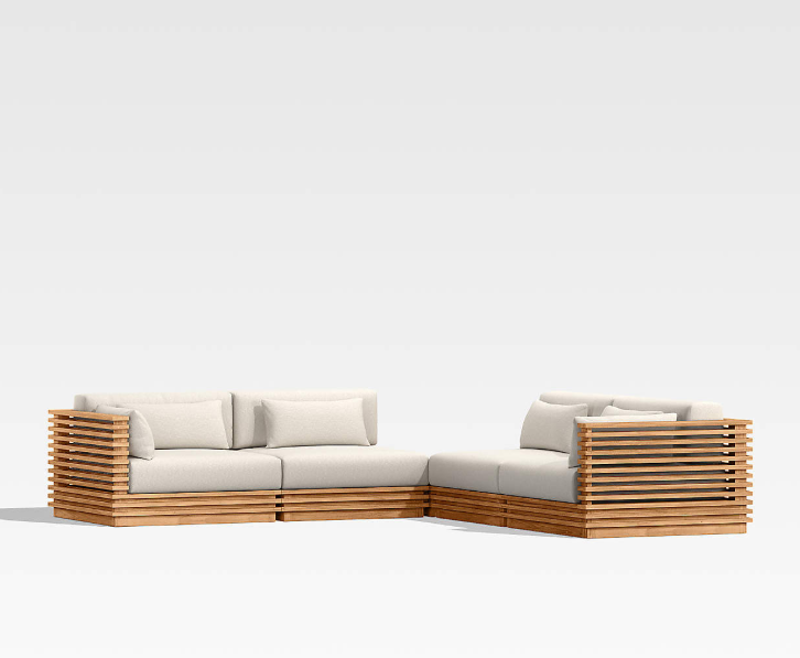 Crate & Barrel Batten Natural Teak 5-Piece L-Shaped Outdoor Sectional
