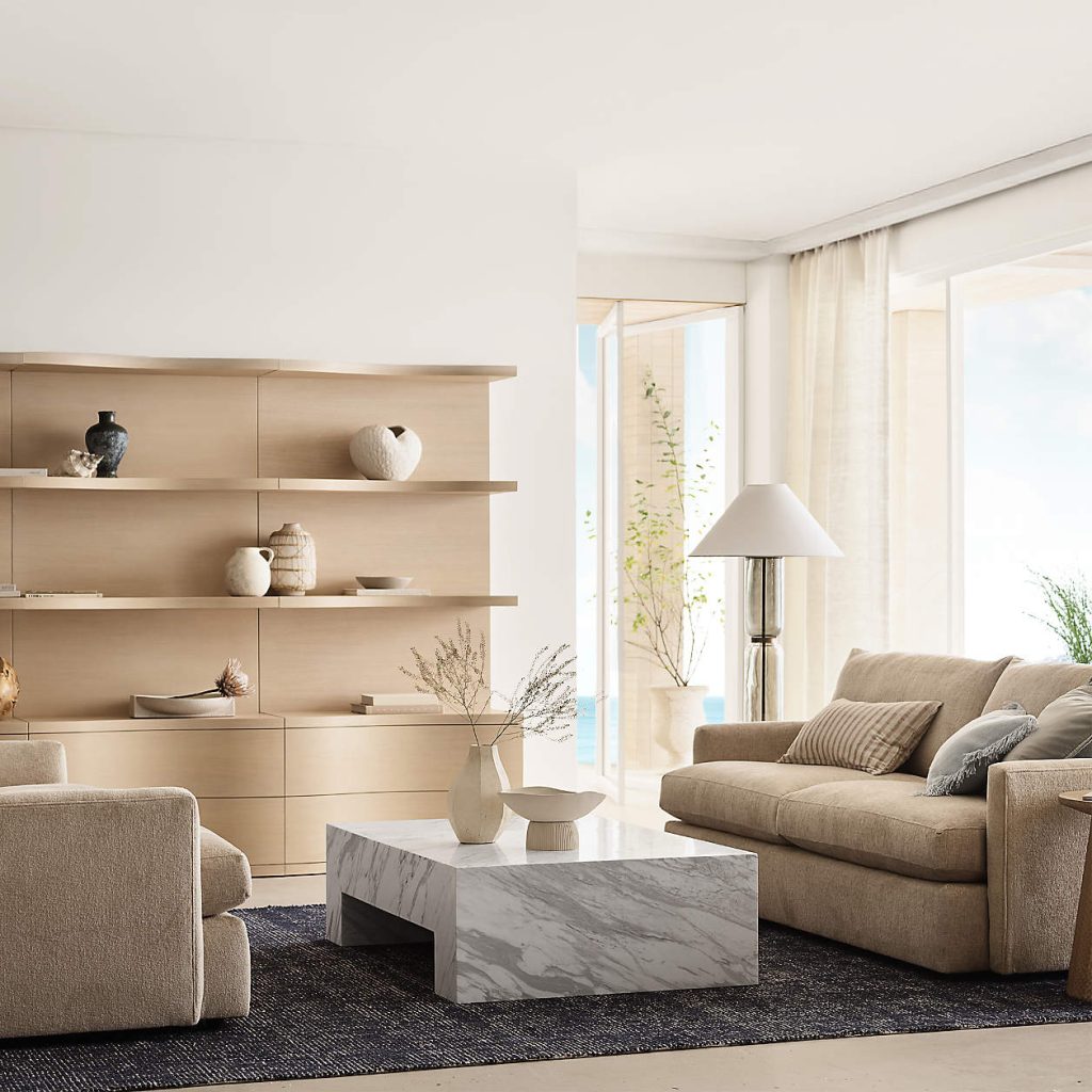 Crate & Barrel Paramount Rectangular Marble Coffee Table