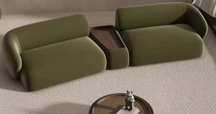 Curved Deep Sofa with Modular Side Table