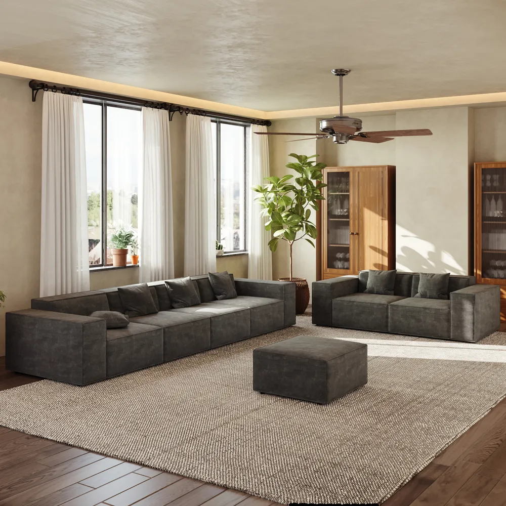 Dark Gray Modern Modular Sofa Set with Ottoman