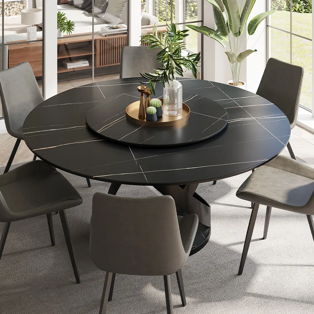 Maxwell Modern Round Dining Table Sets for 6 with Lazy Susan