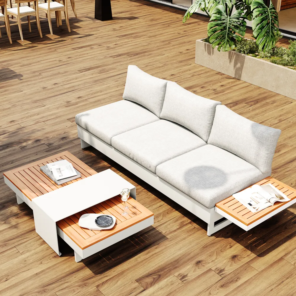 Modern 3 Seater Outdoor Sectional Sofa with Recliner and Side Table