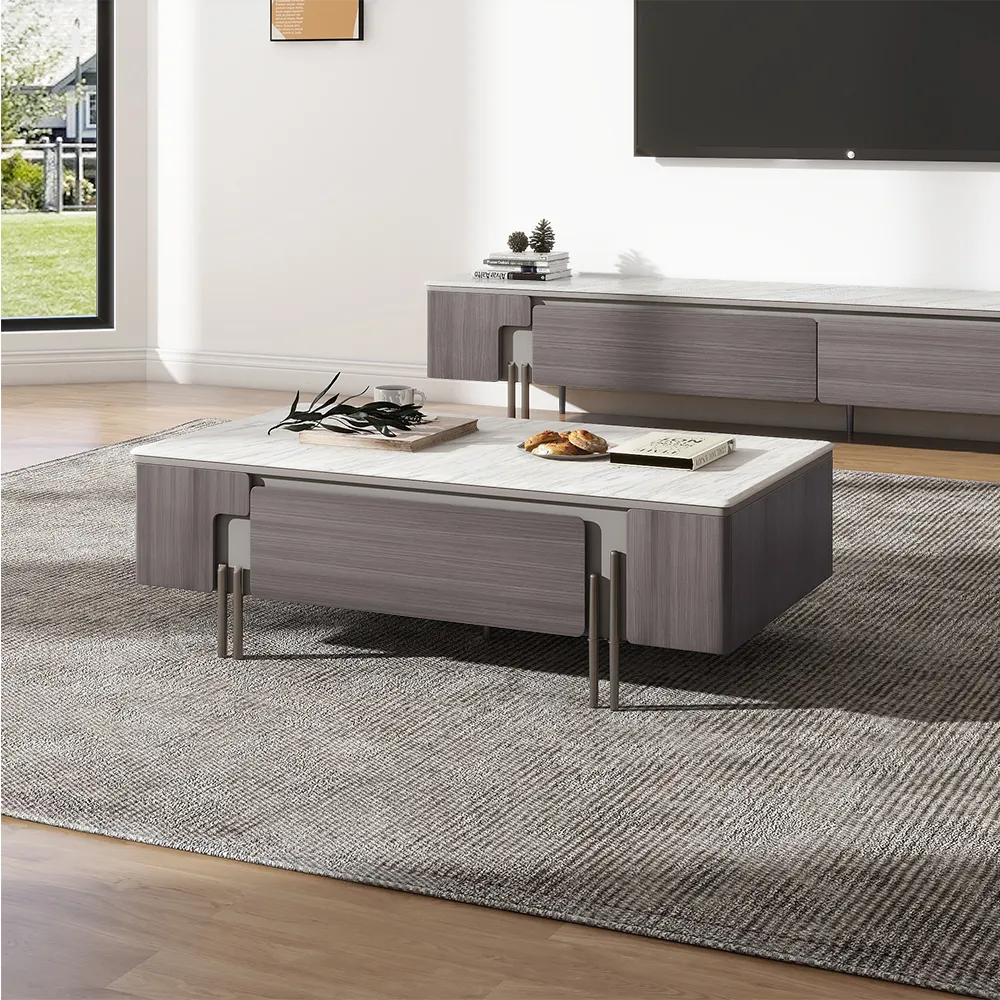 Modern Minimalist Oak Veneer Coffee Table in the living room