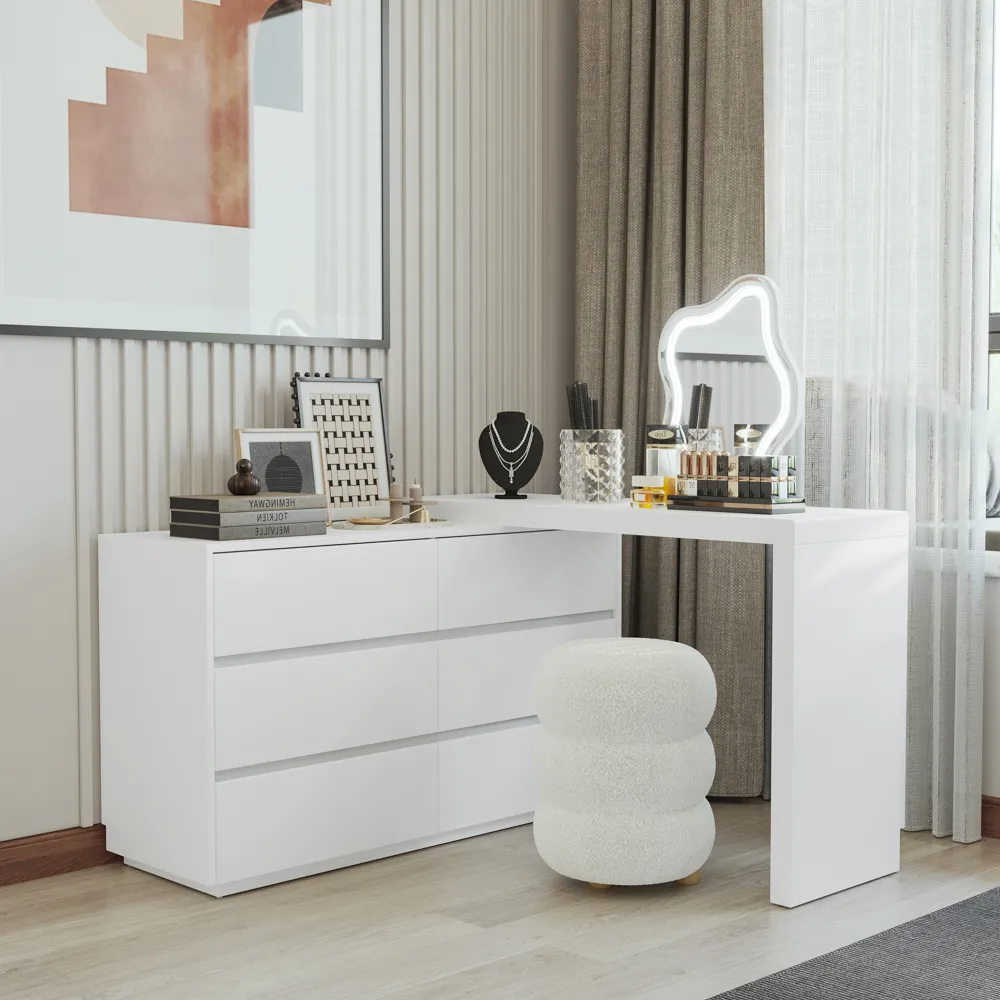 Modern White Retractable Large Vanity Desk