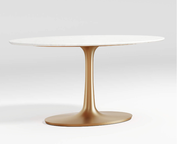 Nero 60 Oval White Marble Dining Table with Brass Base