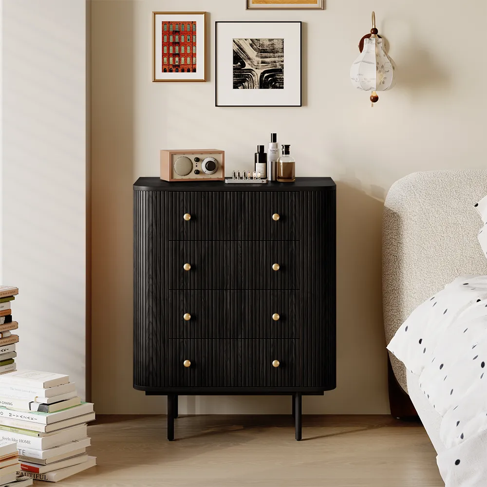 POVISON Mid-Century Modern 6-Drawer Dresser Black