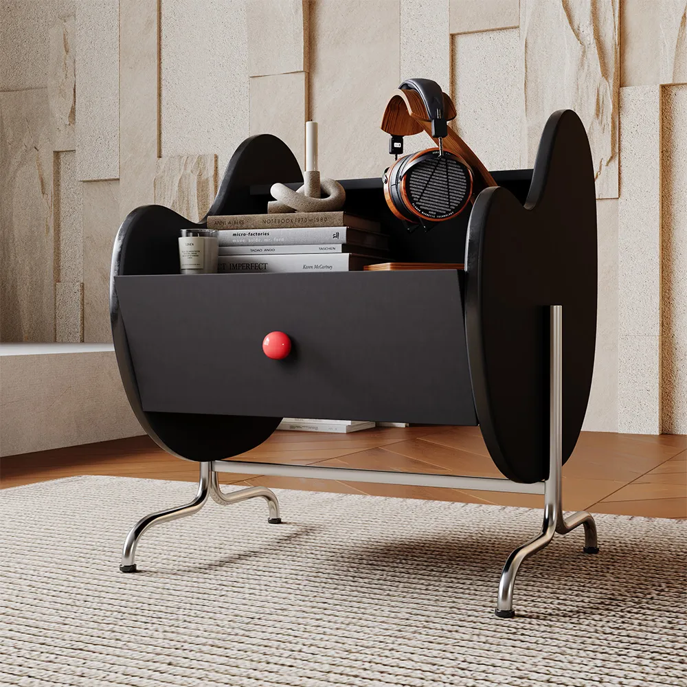 Povison Black Wooden Nightstand with Drawer