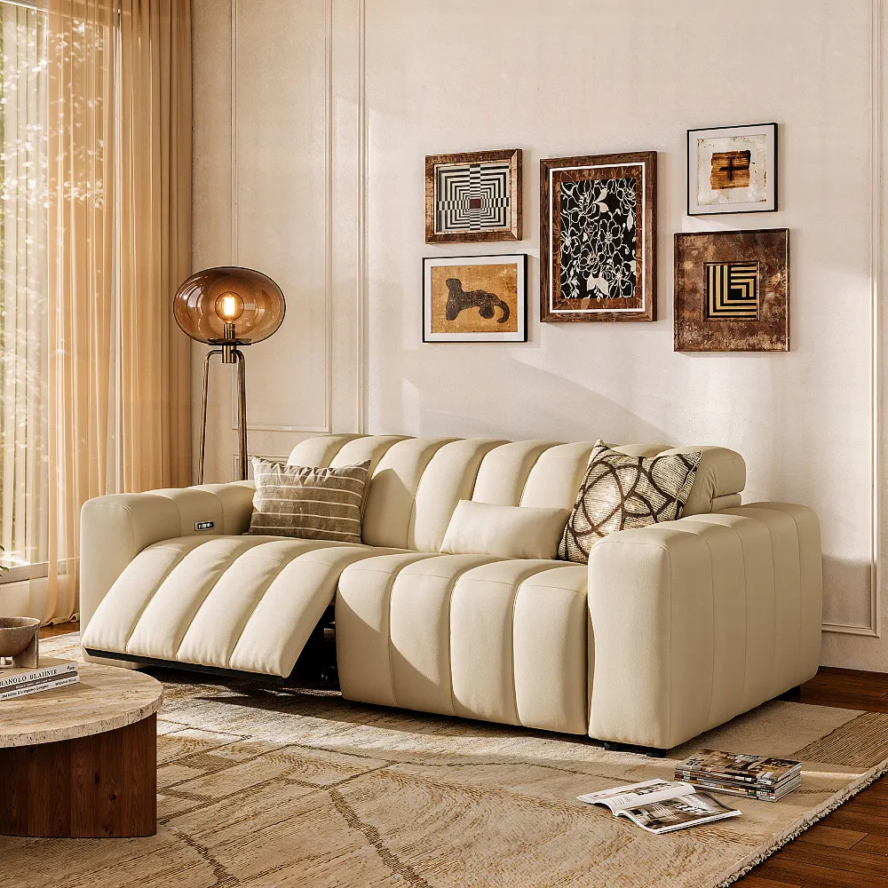 Povison Grain Leather Dual Power Loveseat