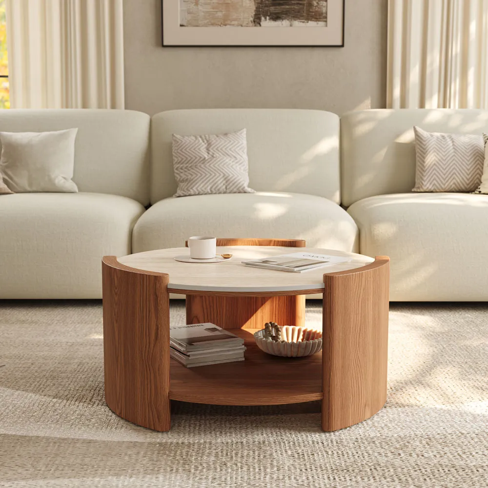 Round Coffee Table with Storage Shelf