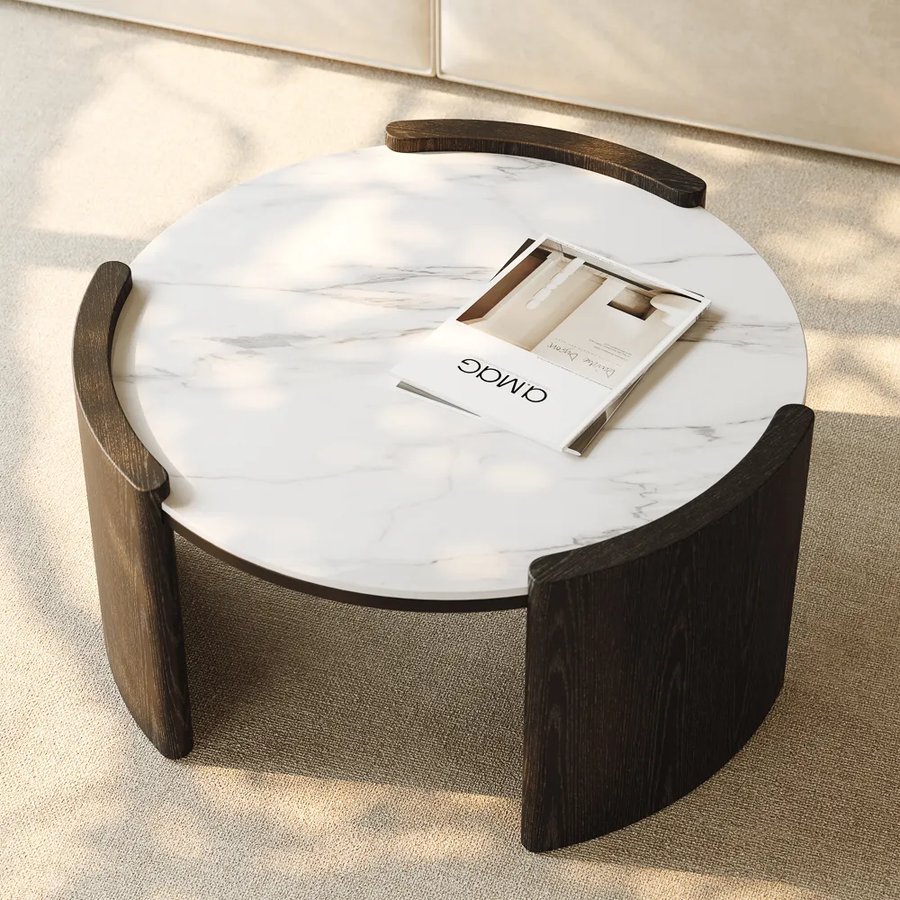 Round Glossy Sintered Stone Black Coffee Table
