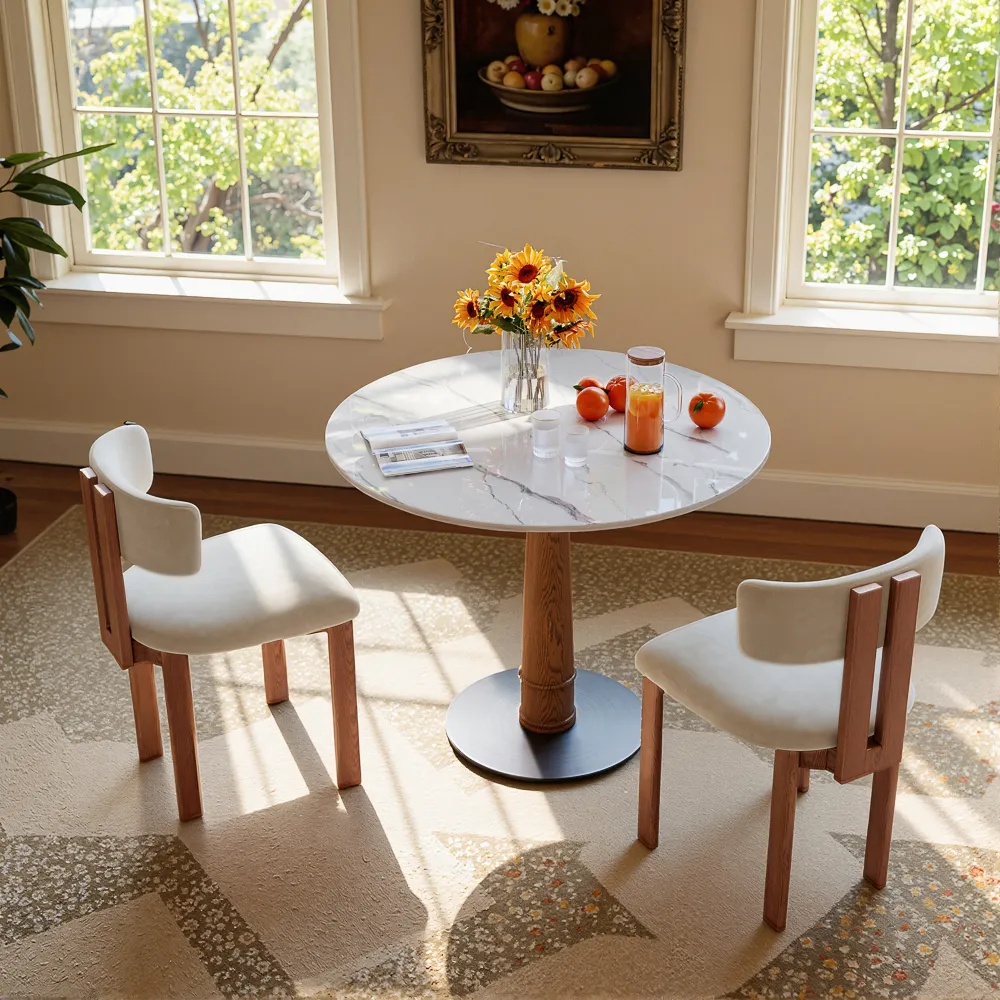 Round White Glossy Sintered Stone Breakfast Table