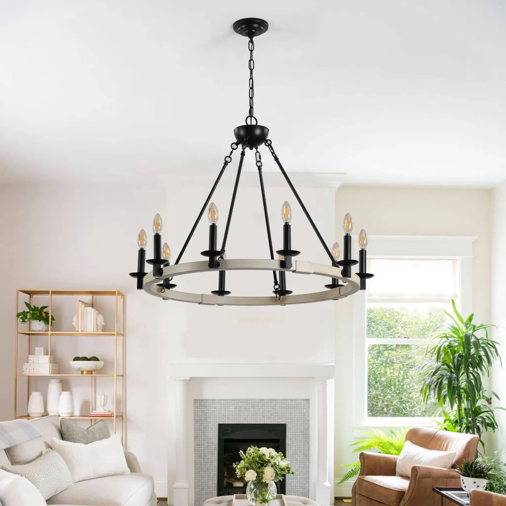 Rustic Farmhouse 10-Light Candle Chandelier in the living room