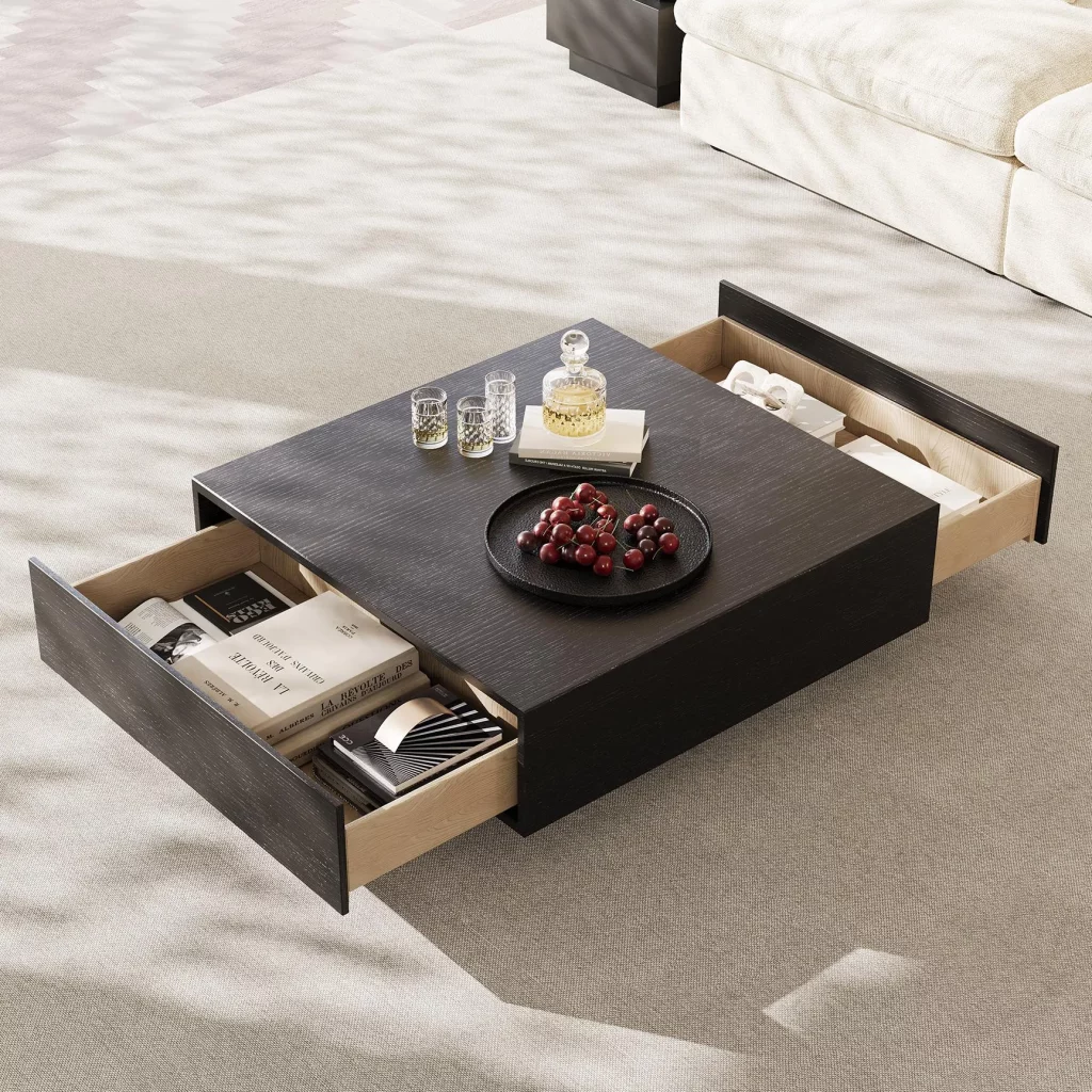 Square Wood Coffee Table with Storage
