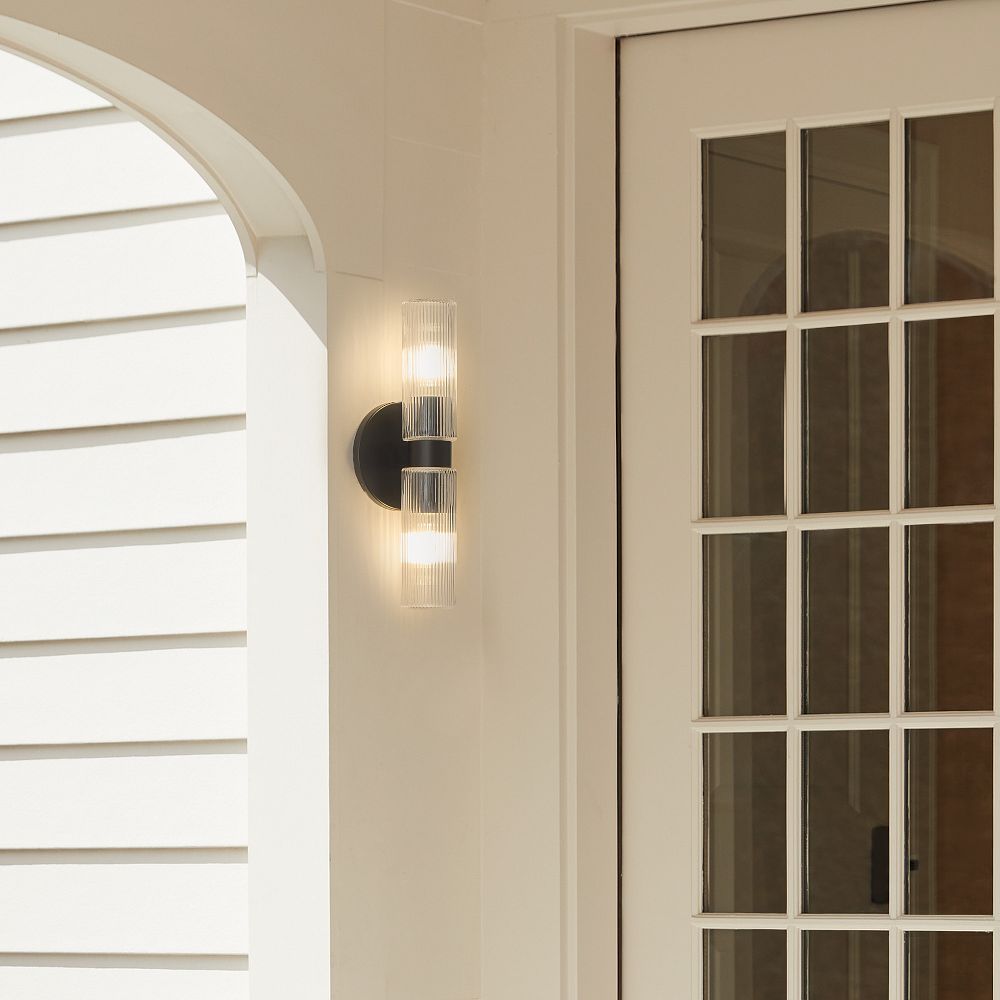 WEST ELM Weston Fluted Glass Double Short Indoor Outdoor Sconce