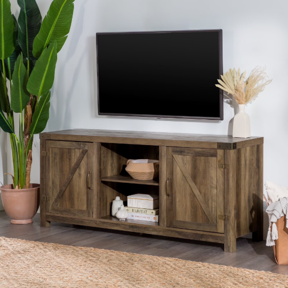 Walker Edison Modern Farmhouse Barn Door TV Stand for TVs