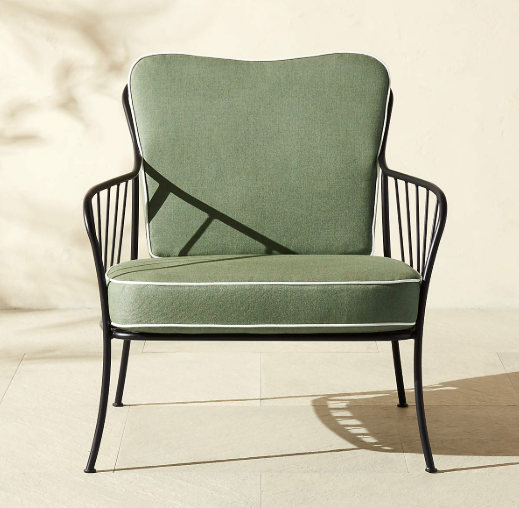 Welling Black Metal Outdoor Lounge Chair with Green Sunbrella® Cushions