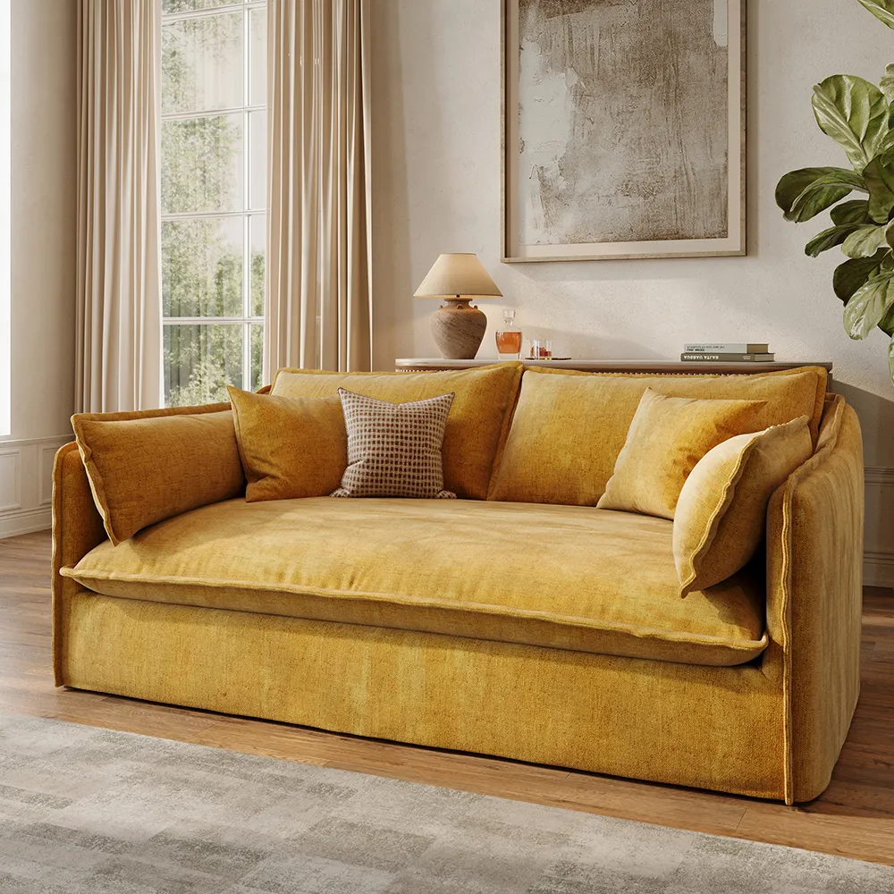 Yellow Cotton Linen Sofa with Removable Covers