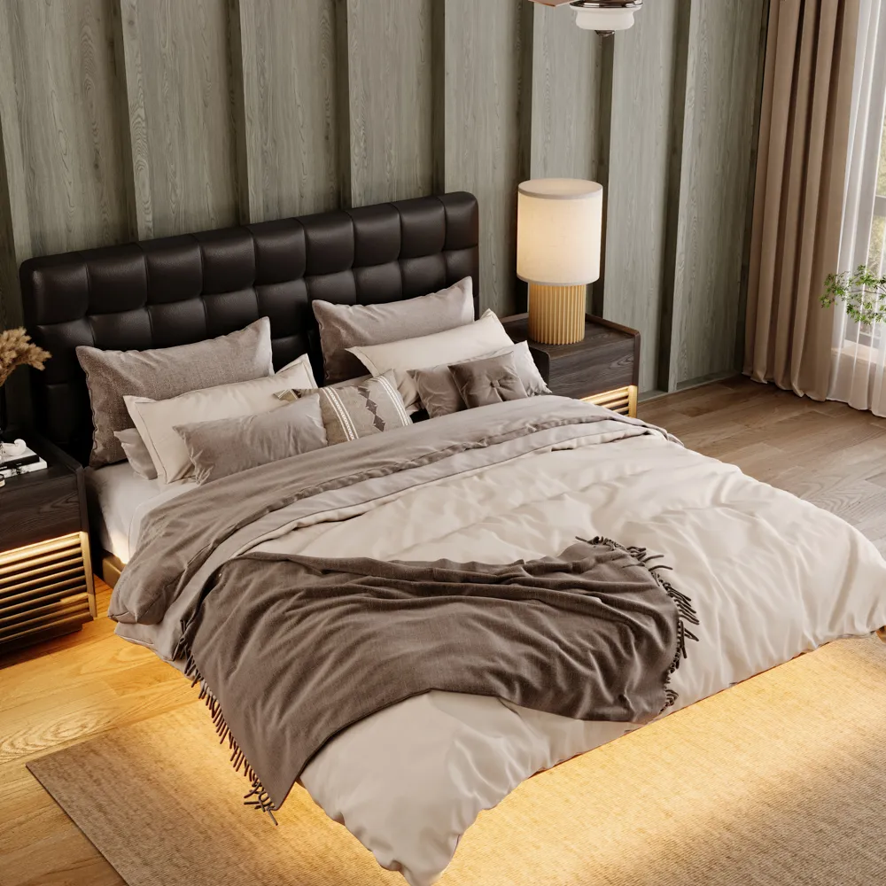 a bedroom with 2 nightstands