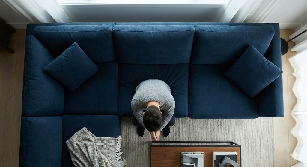 Deep sectional sofa creating lumbar support gap bad for back pain relief