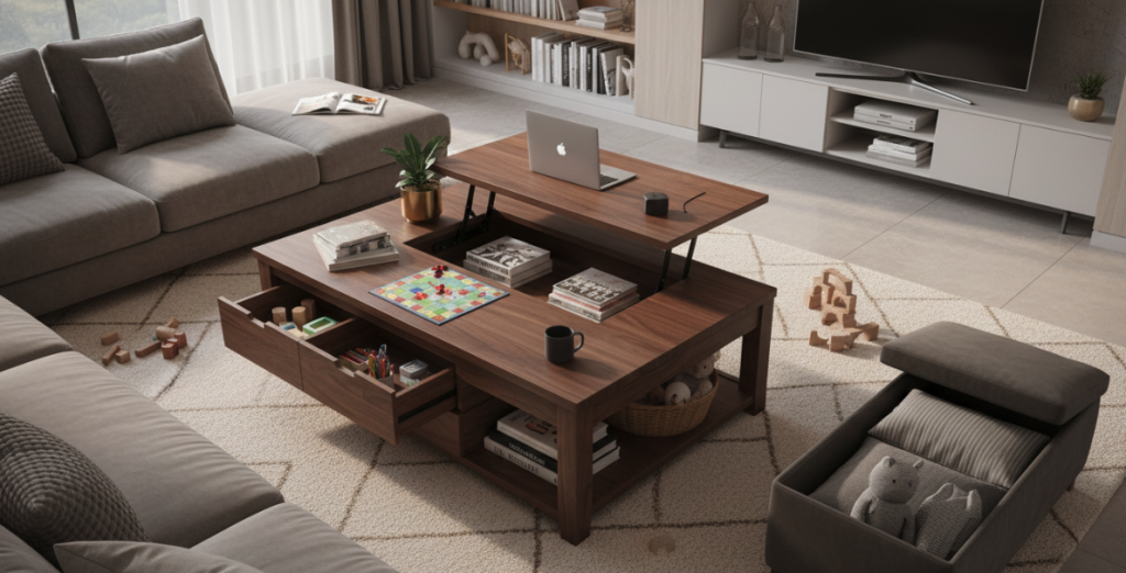multi-functional coffee table with storage options for families and pet owners