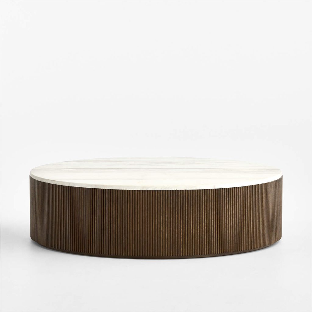 c&b Troupe Marble & Oak Ribbed Round Coffee Table