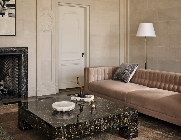 cb2 Ambroise Light Taupe Velvet Sofa