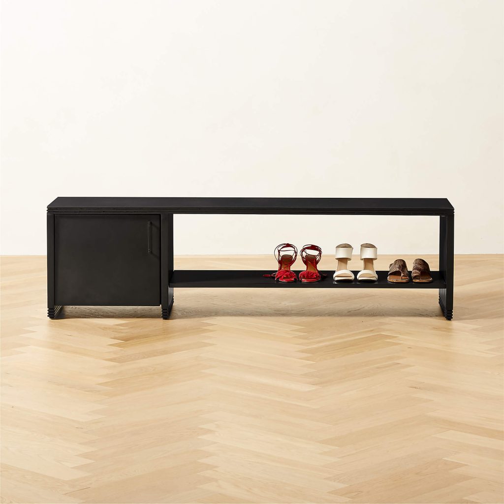 cb2 Black Metal Shoe Storage Bench