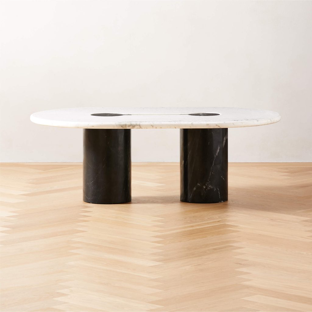 cb2 Oval White Marble Coffee Table with Black Marble