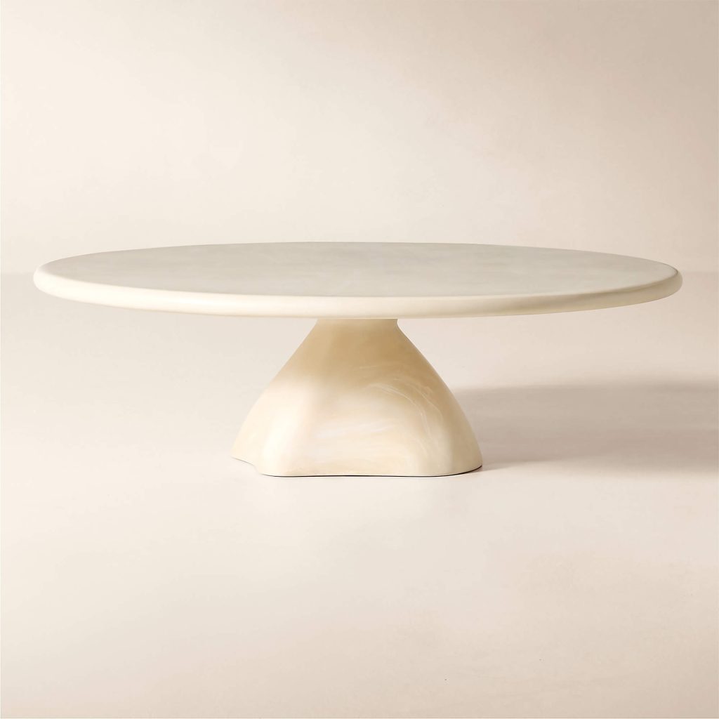 cb2 Round Cream Marbled Resin Coffee Table