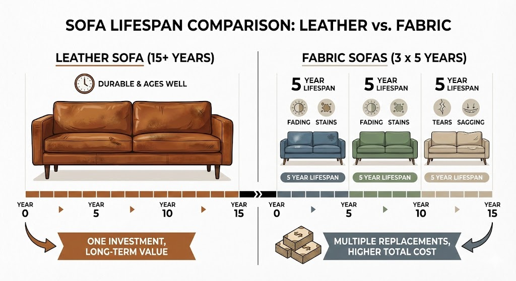 Cost benefit analysis of leather vs fabric sofa lifespan
