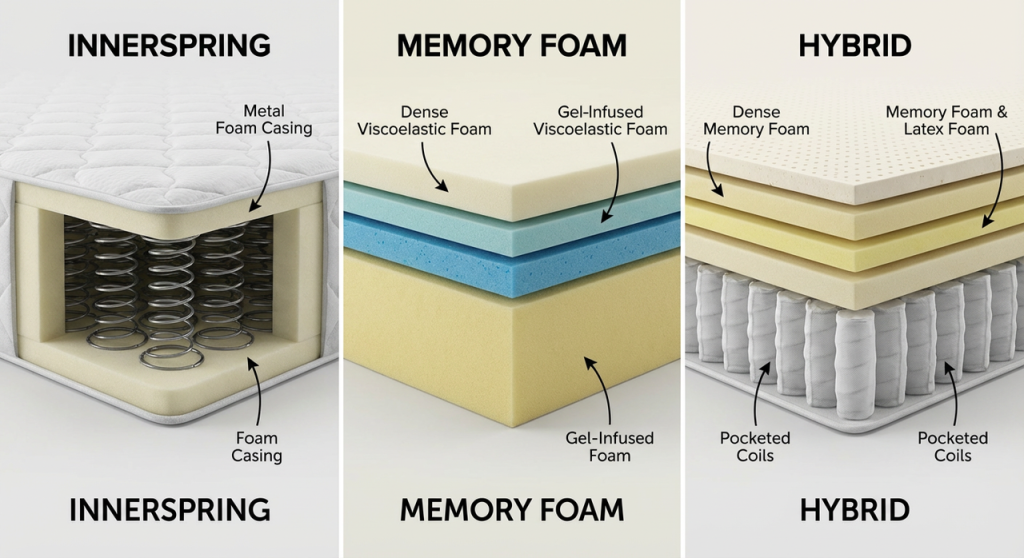 innerspring vs memory foam vs hybrid sleeper sofa mattress comparison chart