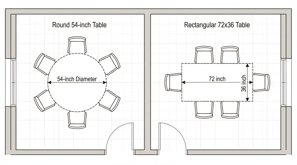 Comparison of round vs rectangular dining table set for 6 in small dining rooms