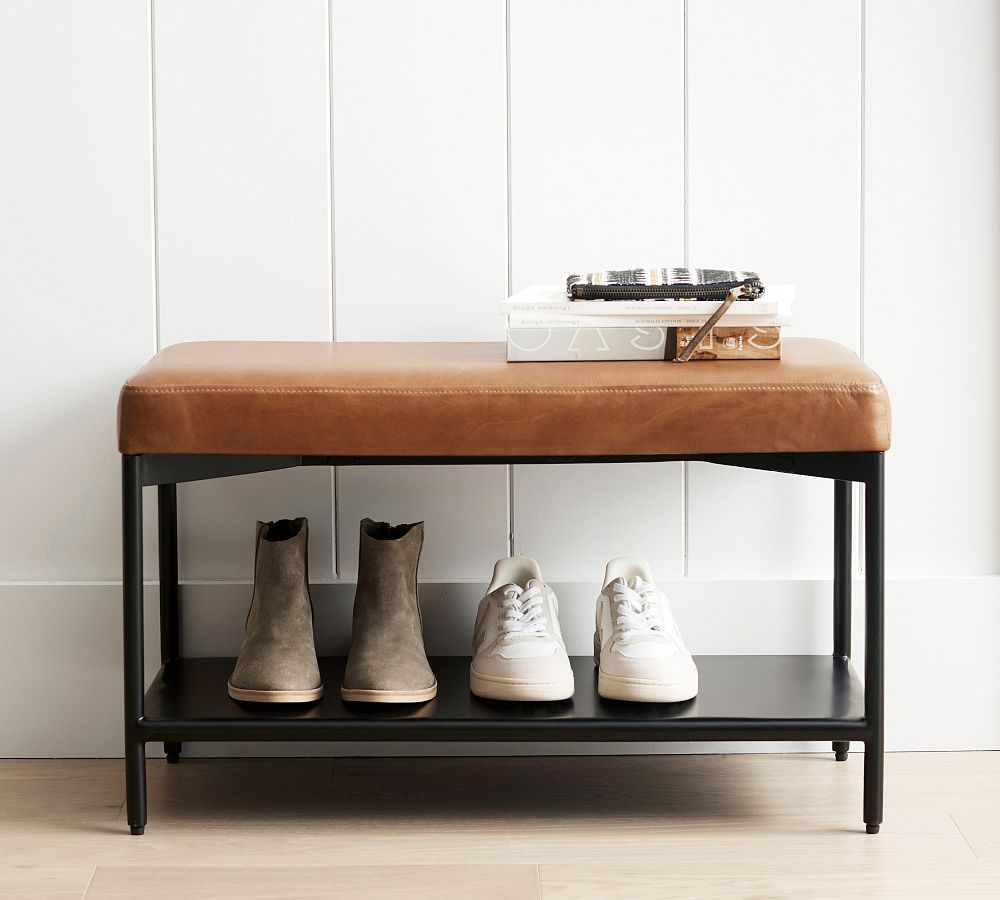 pottery barn Maison Leather Entry Shoe Bench