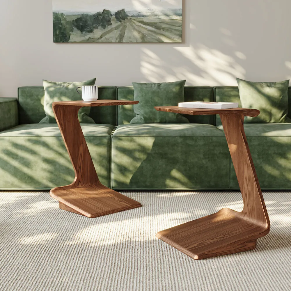 povison Modern C-Shaped Side Table with Wheels