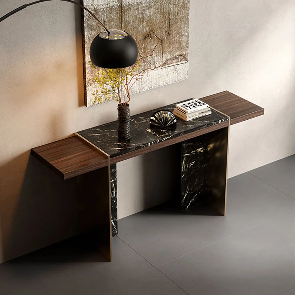 40 Mid-Century Modern Dark Wood Console Table with Marble Top