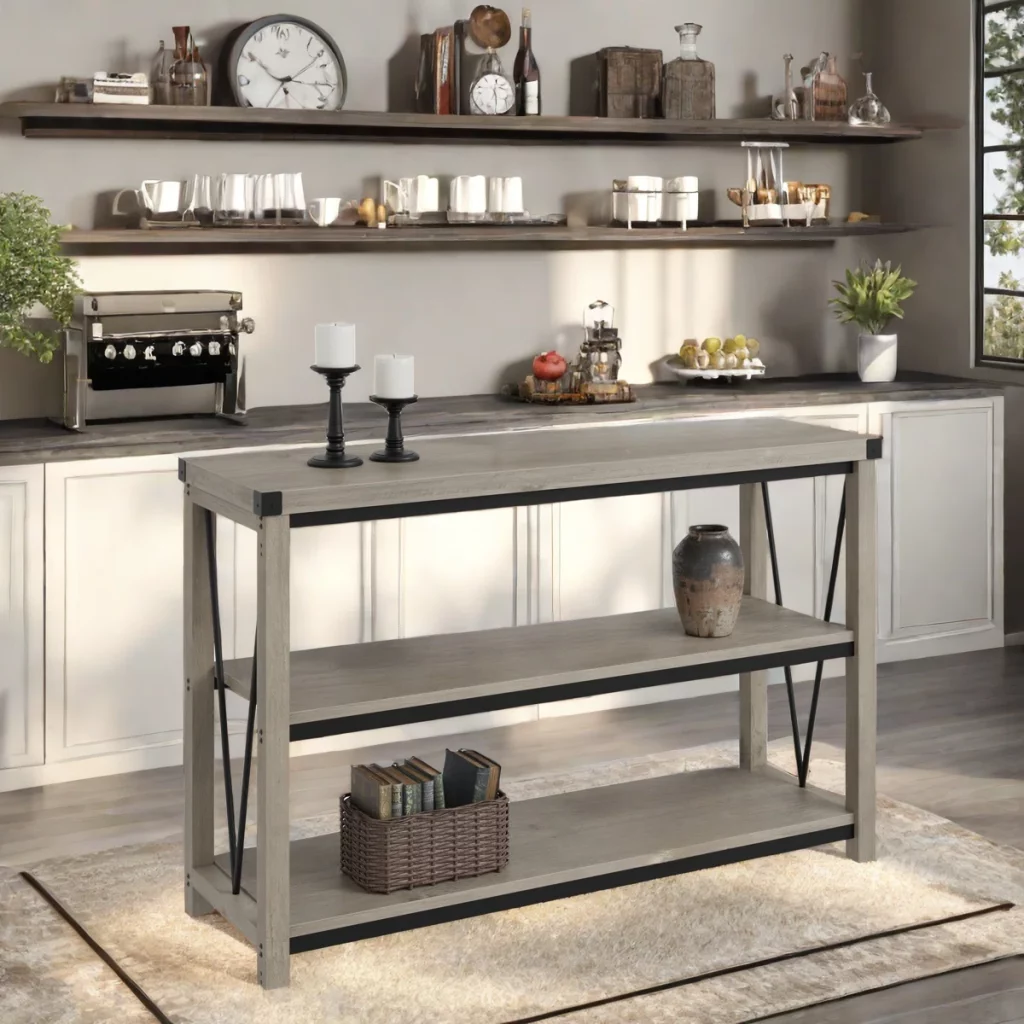 47 Inch Narrow Long Console Table With Storage, 3 Tier Sofa Table