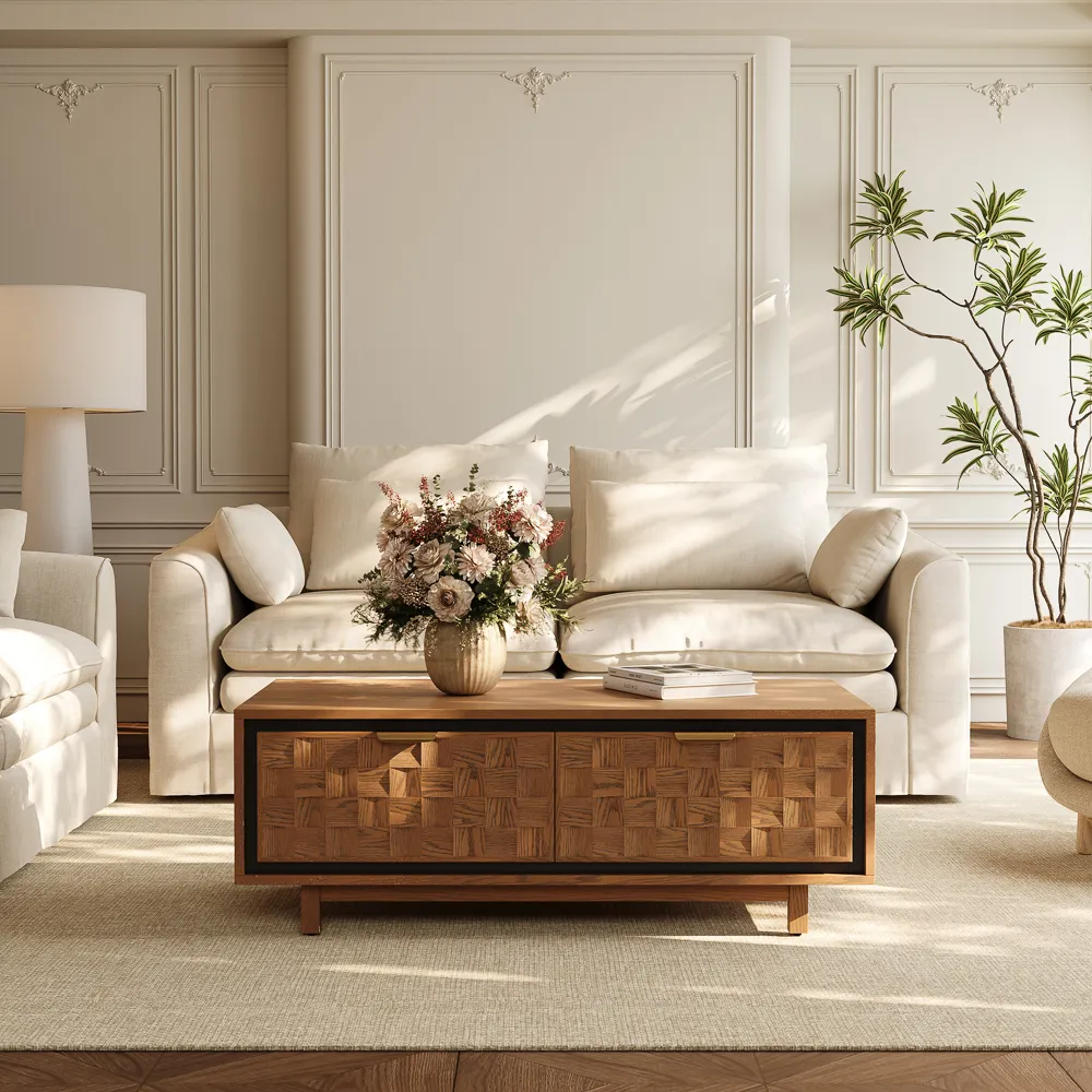 47.24 Vintage Waffle Coffee Table with Storage