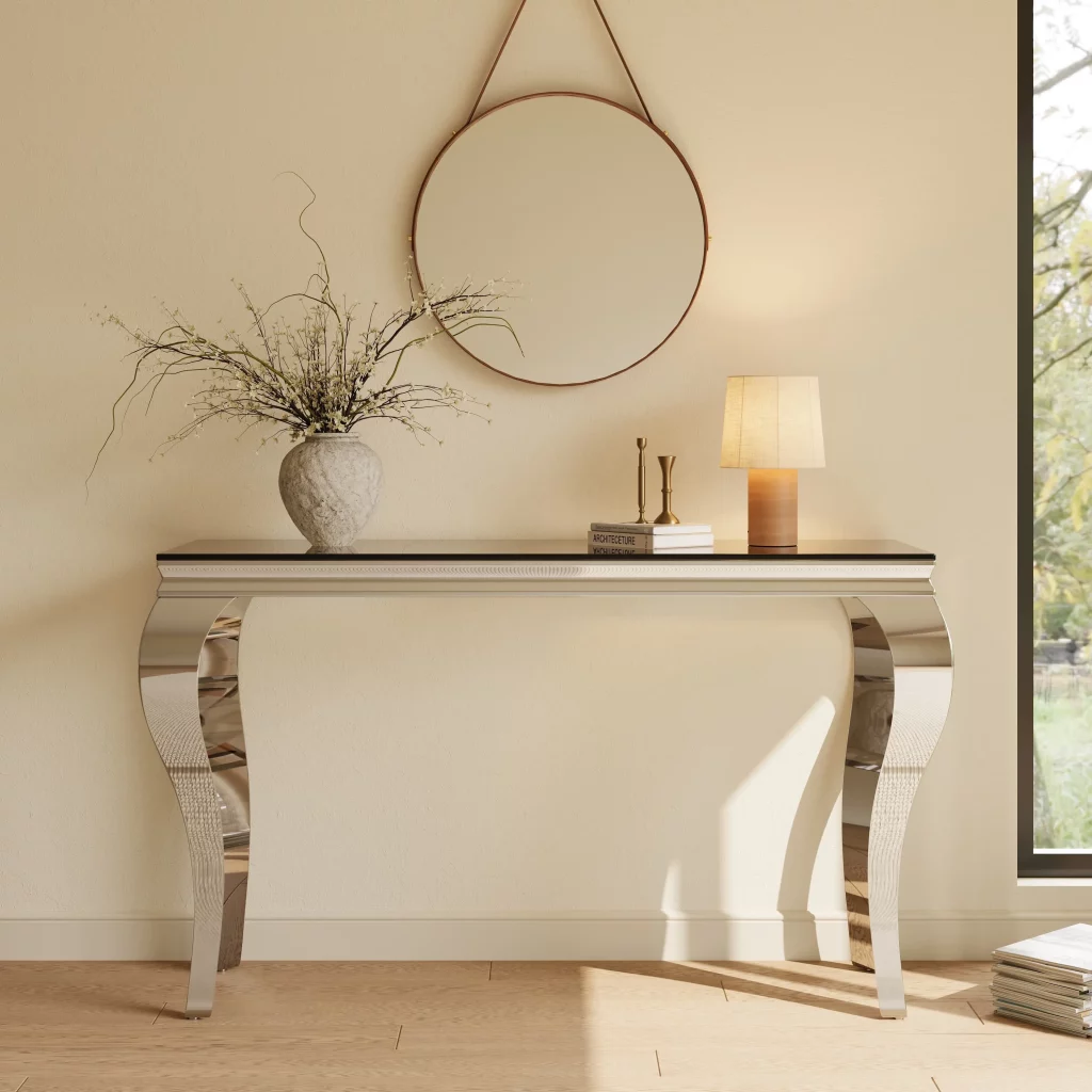 57 Luxury Rectangular Console Table with Glass Tabletop
