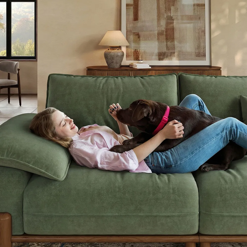 89 inch Mid Century Green Sofa for Small Spaces - 2-3 Seater with Pet-Friendly Fabric